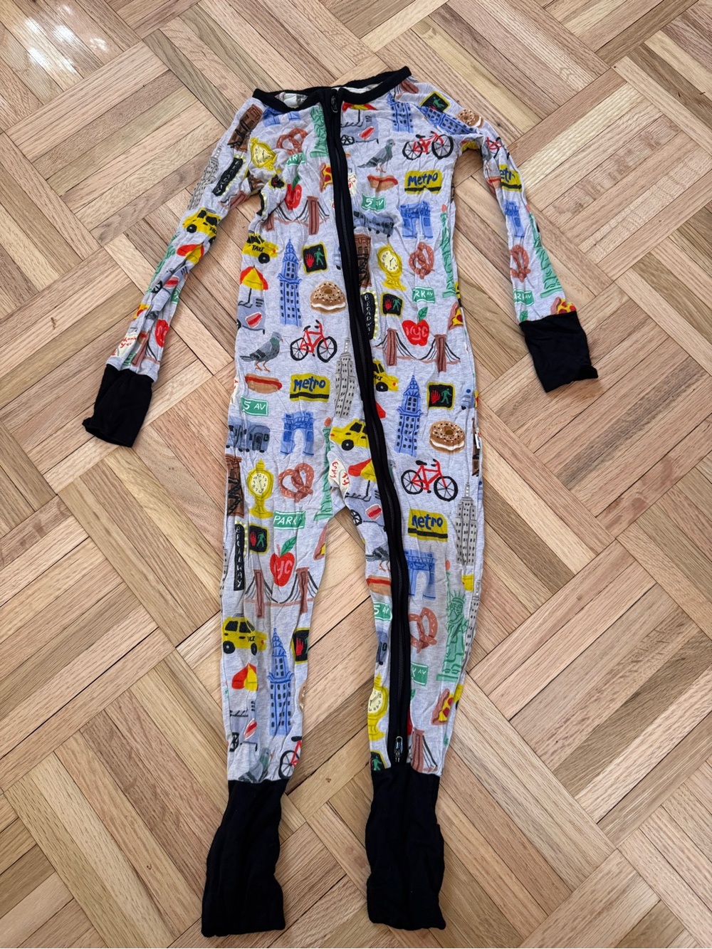 Little Sleepies One-Piece Zip Pajamas in Multicolor City Print